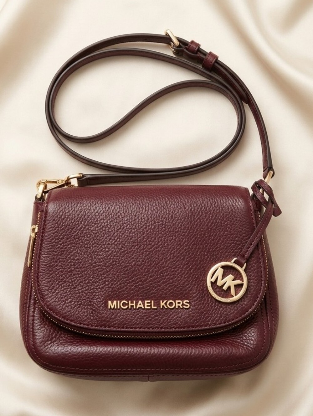 Michael Kors Burgundy Pebbled Leather Crossbody with Gold Hardware